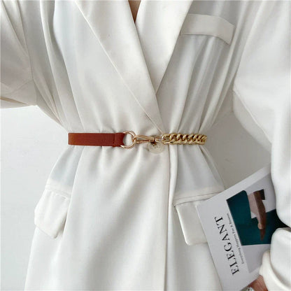 Chain Leather Splicing Simple Belt