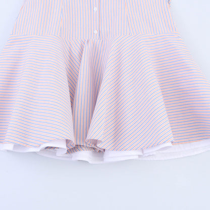 Sweet Striped Buttons String Puffy Mini Dresses