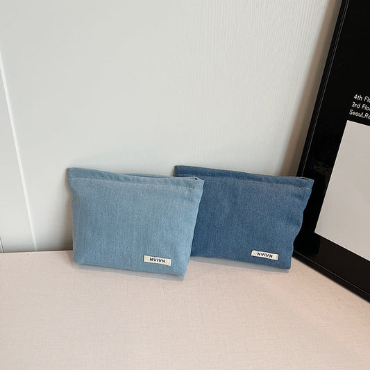 Simple Solid Color Denim Makeup Bag