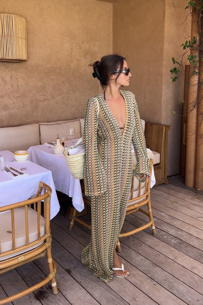 Hollow Out V-Neck Split Slim Sexy Cover Up