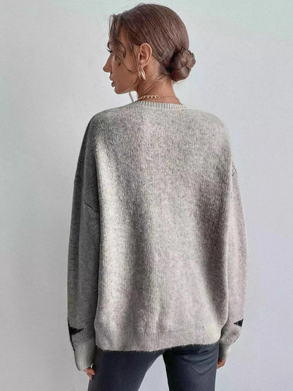 Round Neck Star Jacquard Pullover Sweater