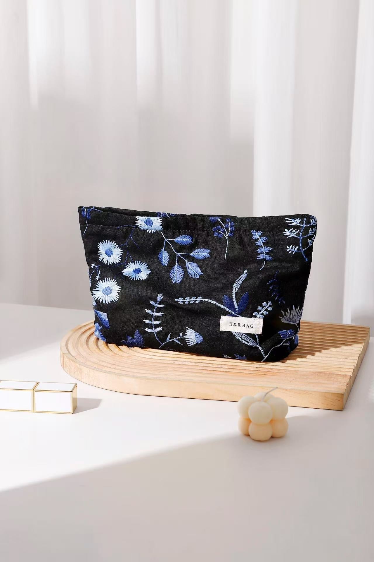 Cute Embroidered Floral Cosmetic Pouch