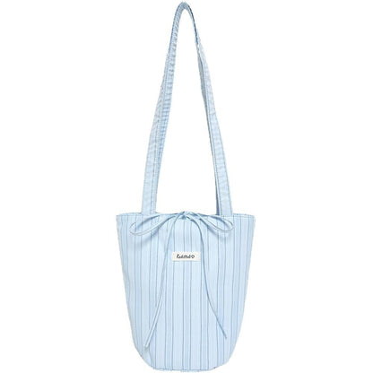 Color Block Striped Canvas Bucket Bag
