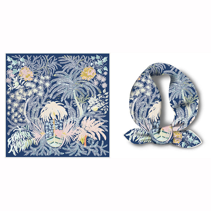 Colorful Tropical Print Square Silk Scarf