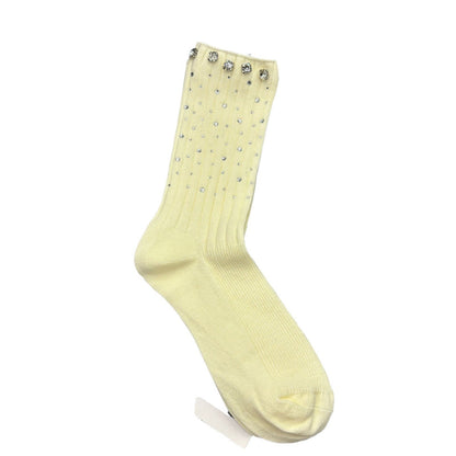 Rhinestone Ribbed Sweet Cotton Socks