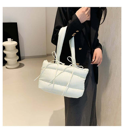 Striped Puffer Bow Knot Shoulder Handbag