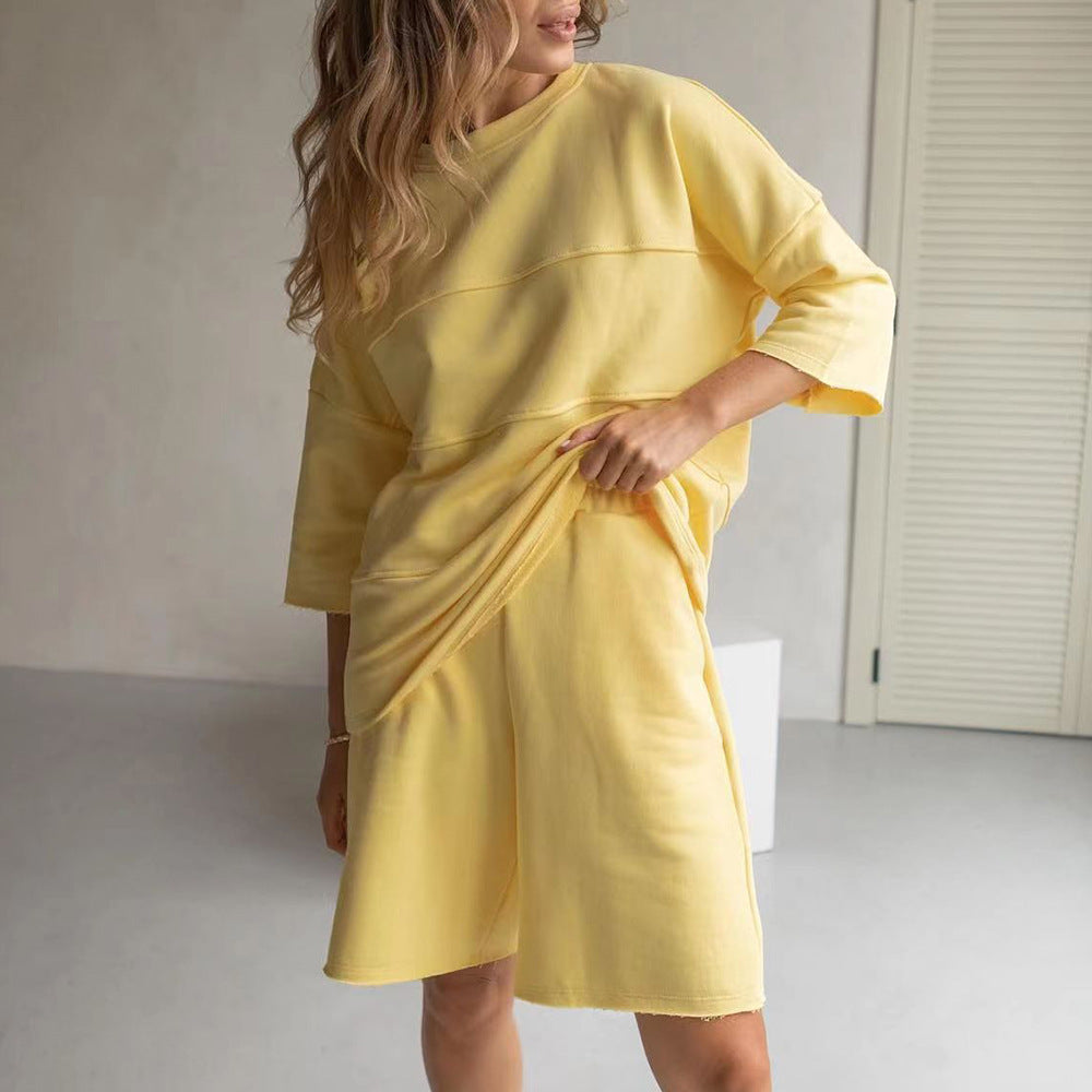 Casual Splice Top and Bermuda Shorts Set