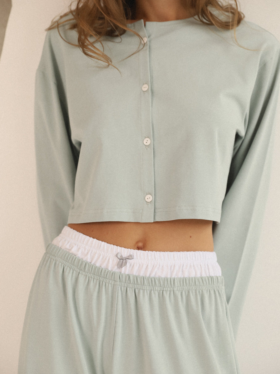 Casual Color Block Long Sleeve Sleepwear Set