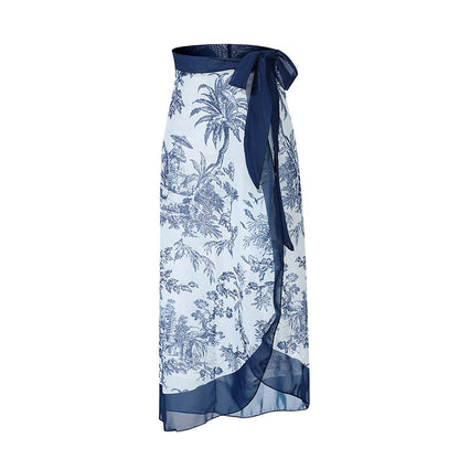 Vintage Print Slim Fit Swimwear with Cover Dress