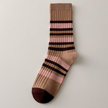 Striped Color Block Simple Ribbed Socks