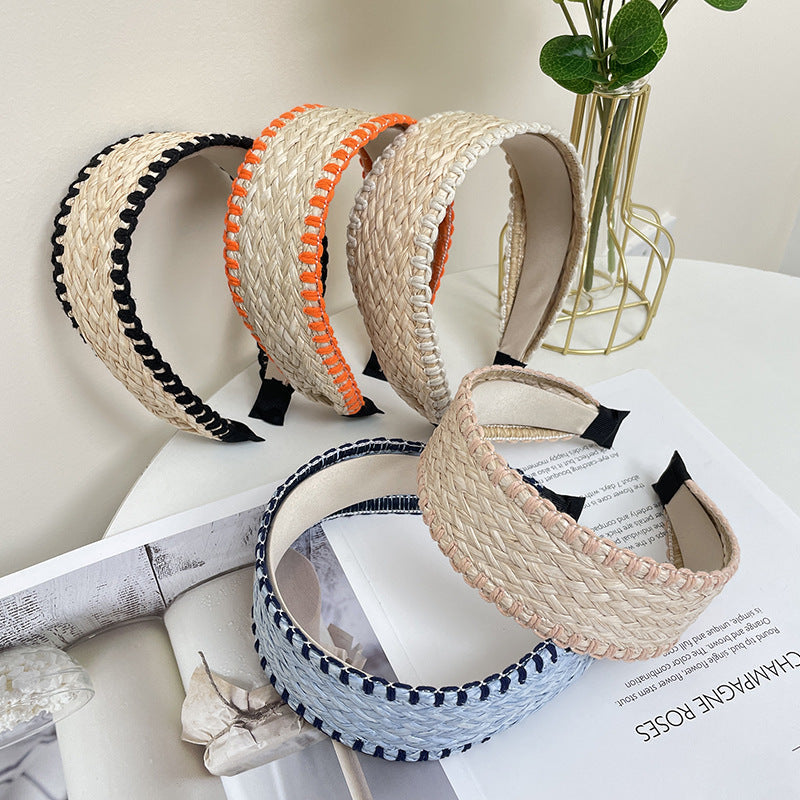 Bohemian Straw Color Block Wide Headbands