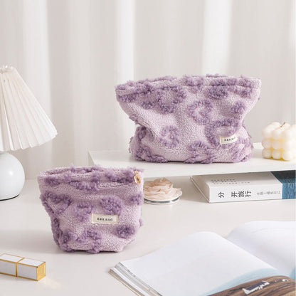 Purple Plushed Soft Love Jacquard Make Up Bag