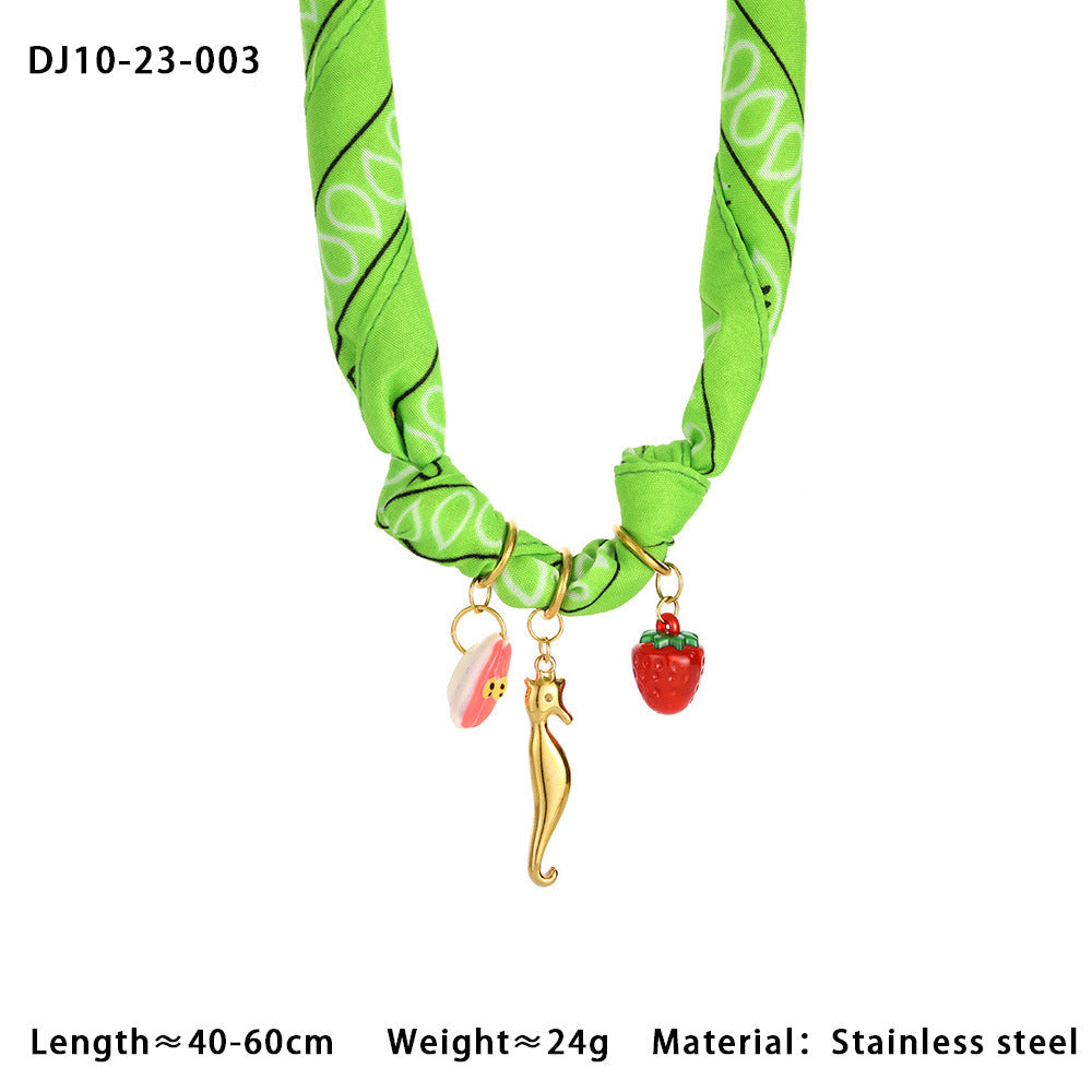 Cute Heart Pendant Colorful Scarf Necklace