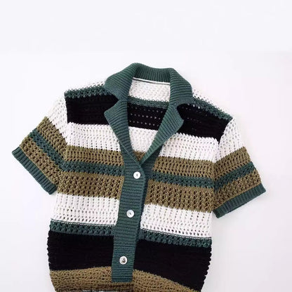 Trendy Short Sleeve Striped Knit Top