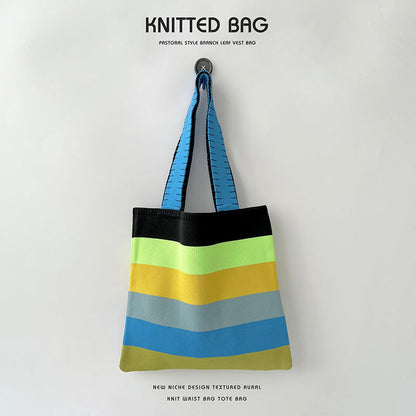 Rainbow Splice Color Block Knit Tote Bag