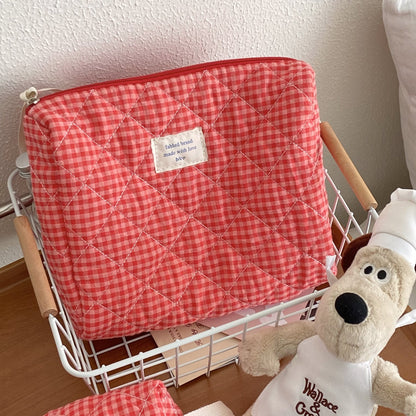 Plaid Simple Color Block Make Up Bag