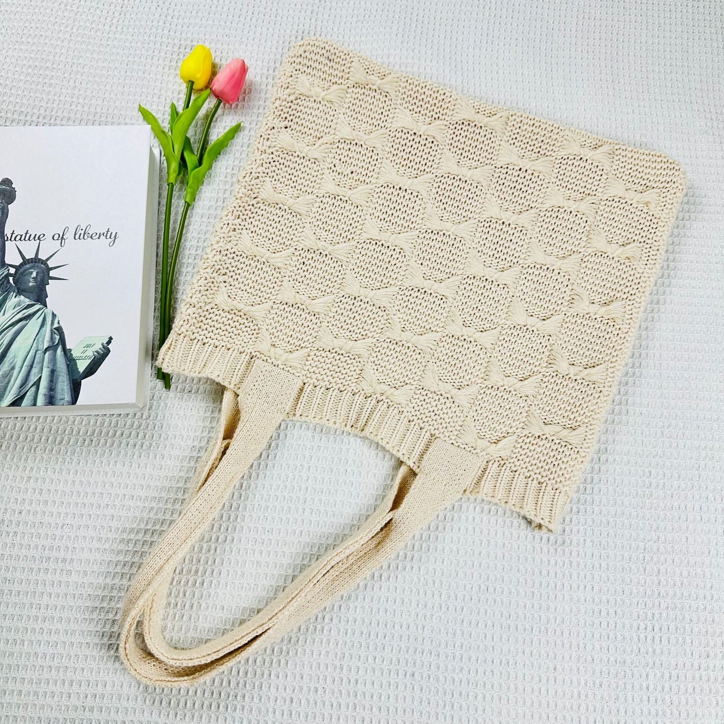 Solid Color large Cpacity Knit Shoulder Tote Bag