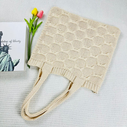 Solid Color large Cpacity Knit Shoulder Tote Bag