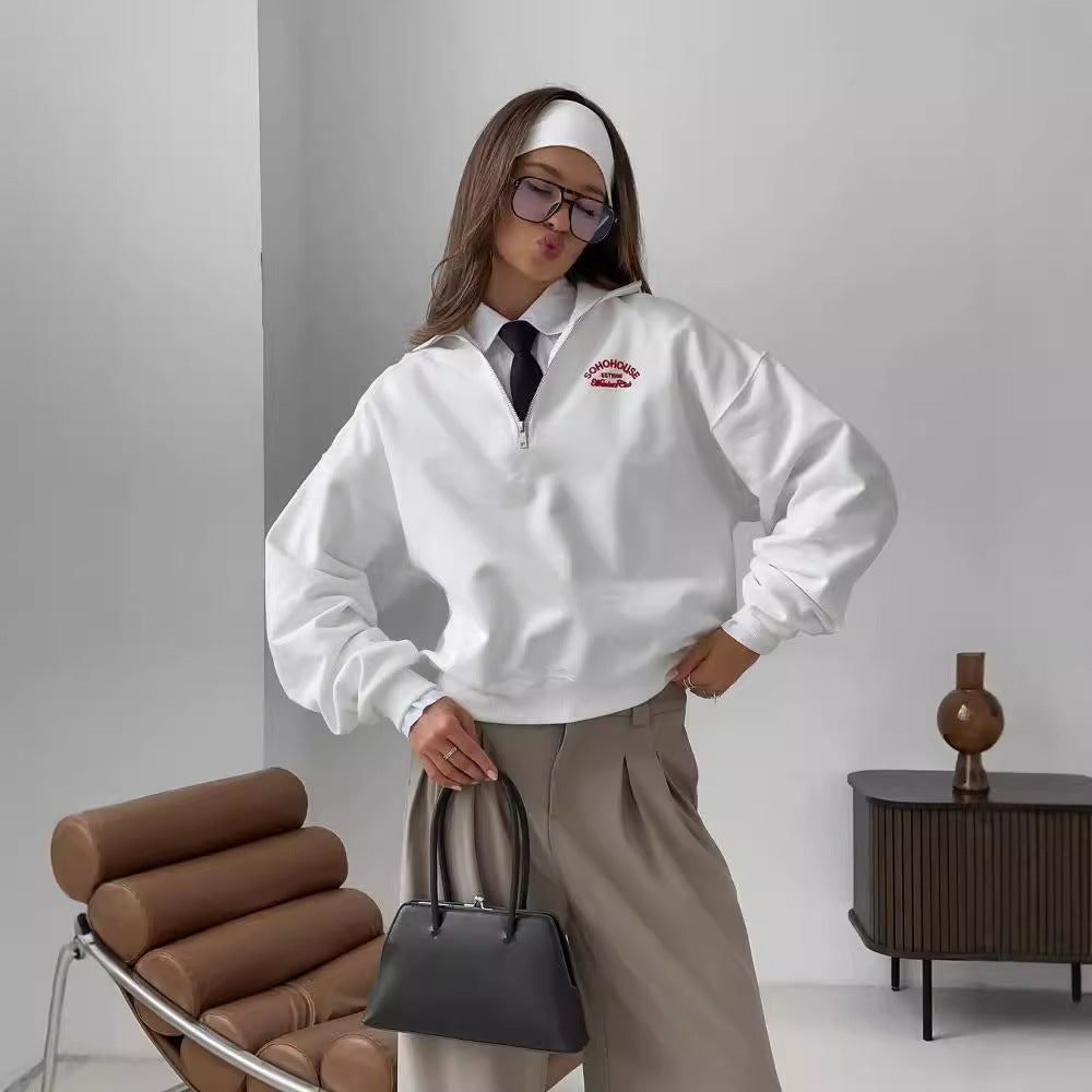 Vintage Letter Print Lapel Hoodie