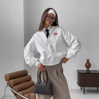 Vintage Letter Print Lapel Hoodie