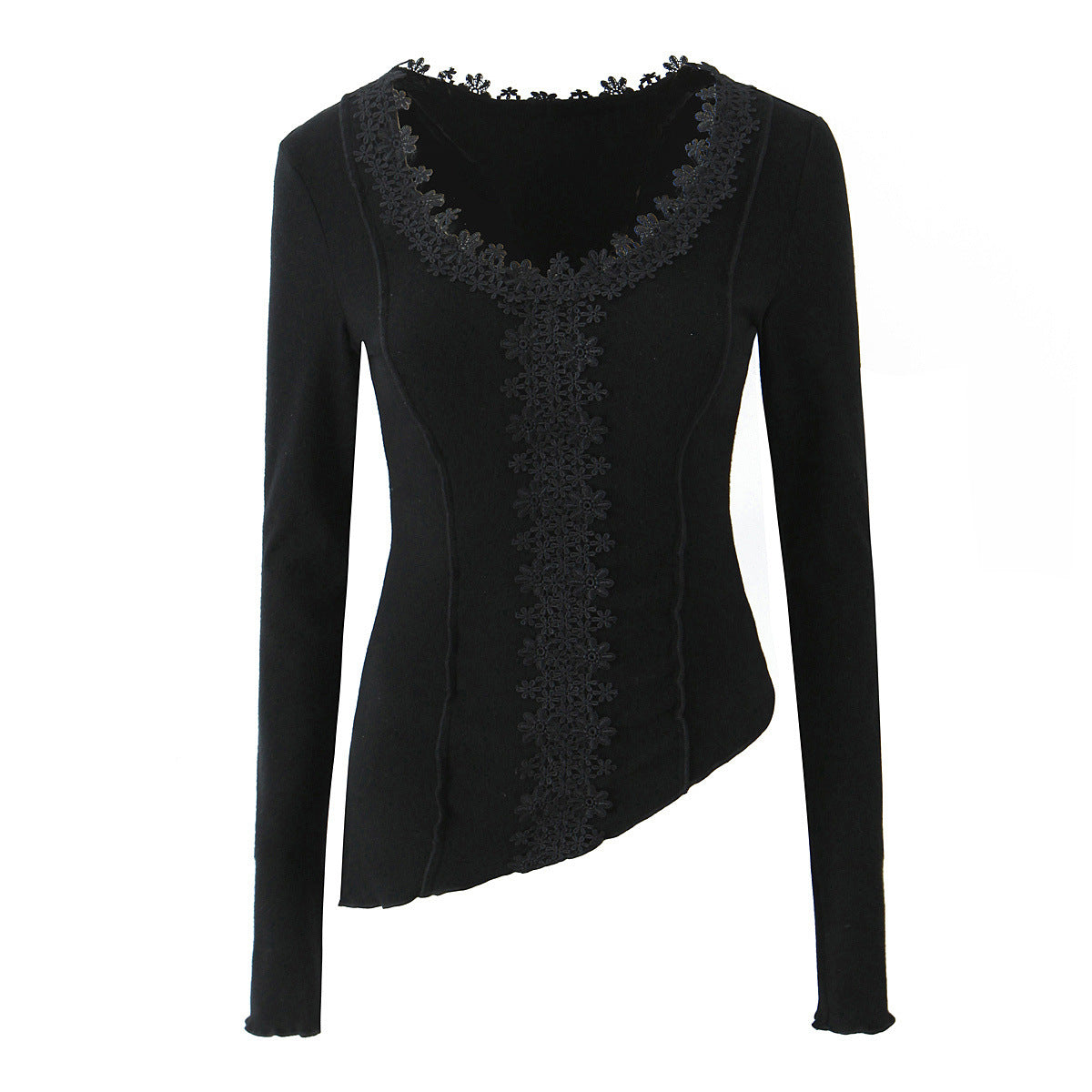 Elegant Asymmetric V-Neck Lace Knit Top