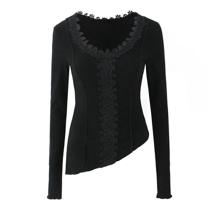 Elegant Asymmetric V-Neck Lace Knit Top