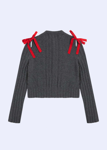 Simple Solid Color Bow Knot Knit Sweater