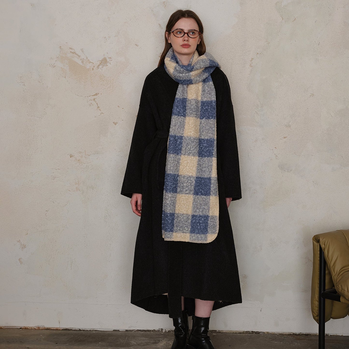 Plaid Color Block Teddy Fleece Soft Scarve