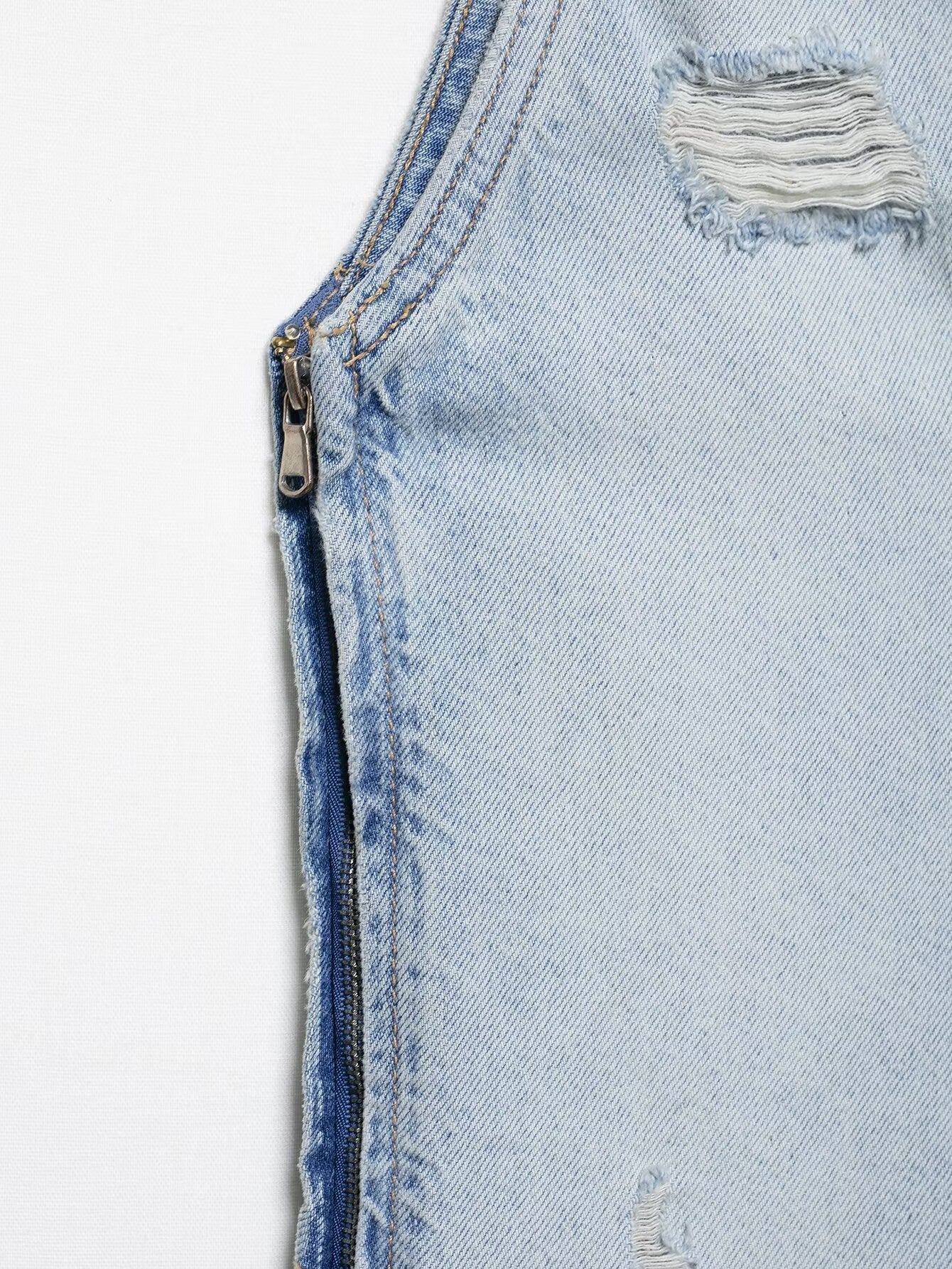 Ripped Washed Sleeveless V-Neck Denim Midi Dresses