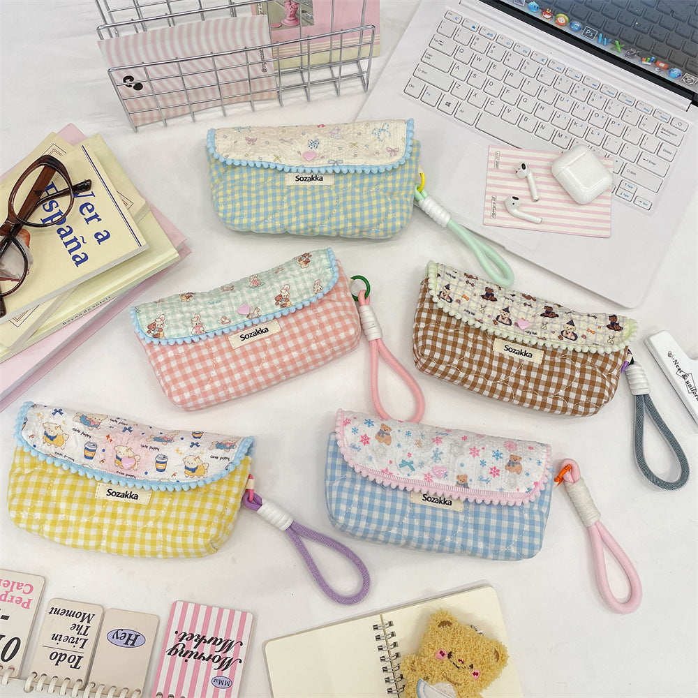 Cartoon Print Splice Portable Makeup Pencil Pouch