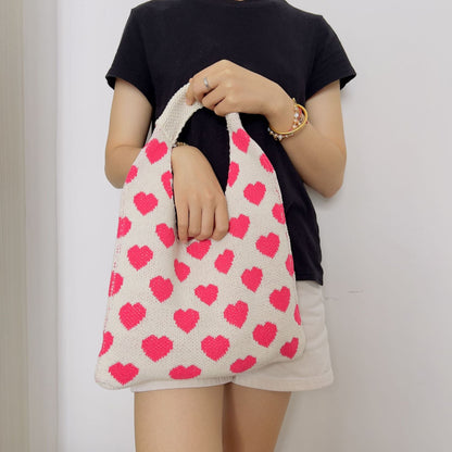 Cute Love Color Block Knit Shoulder Bag