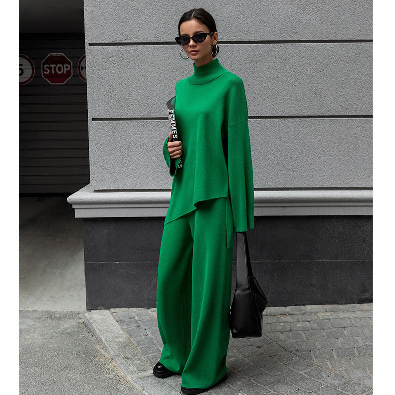 High Collar Irregular Knit Sets