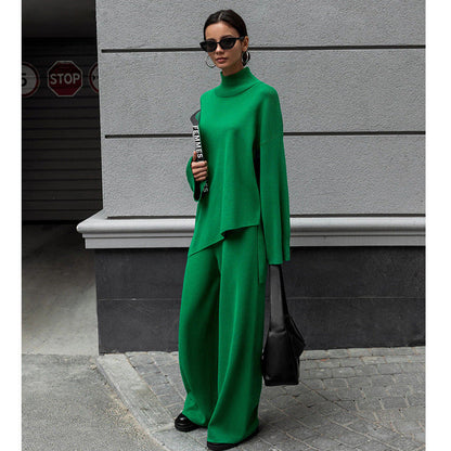 High Collar Irregular Knit Sets