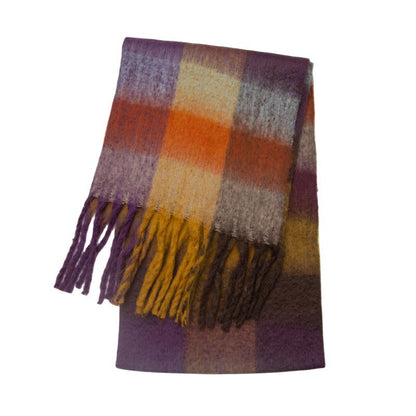 Contrast Color Plaid Tassel Scarves