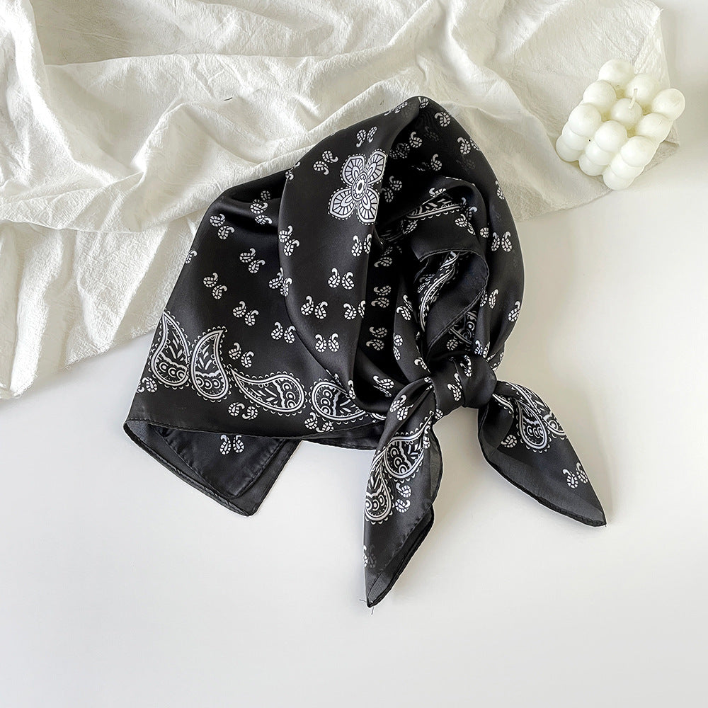 Simple Paisley Print Square Satin Scarf