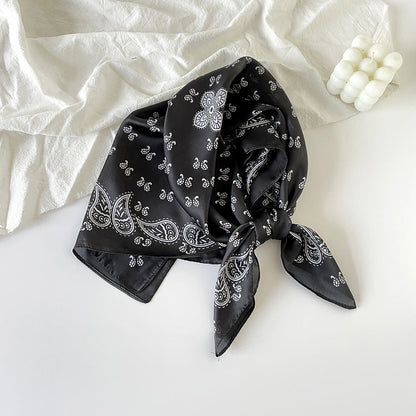 Simple Paisley Print Square Satin Scarf
