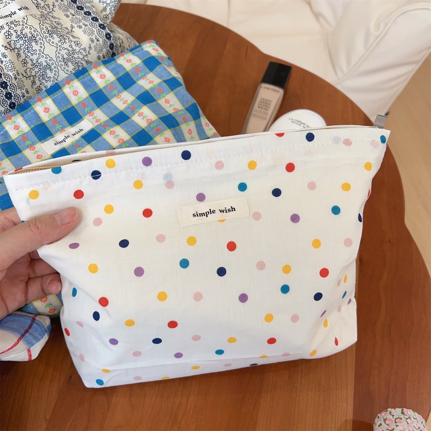 Simple Plaid Polka Dot Makeup Bag