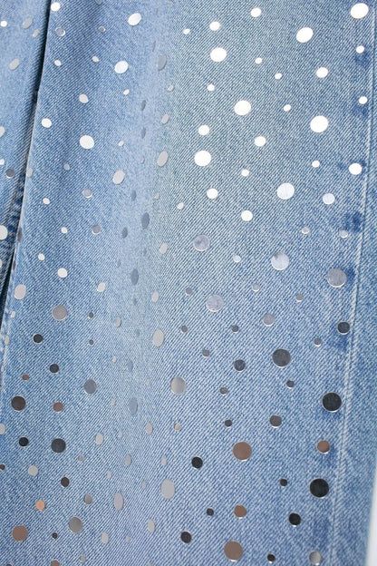 Versatile Sequin Wide Leg Denim Pants