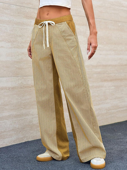 Simple Striped Color Block Wide Leg Pants