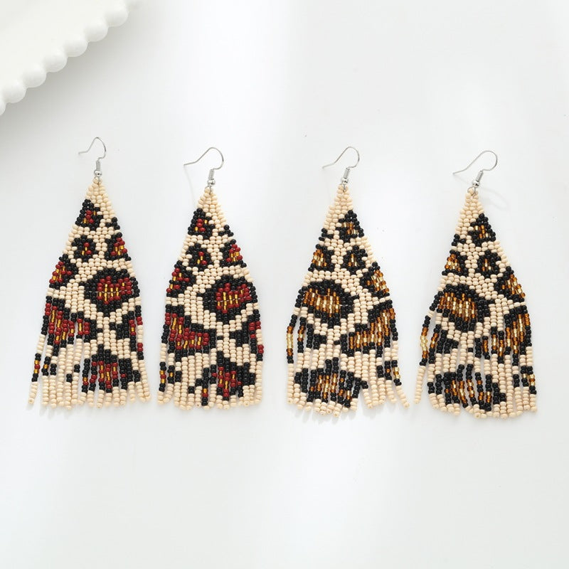 Vintage Leopard Handmade Beads Tassel Drop Earrings