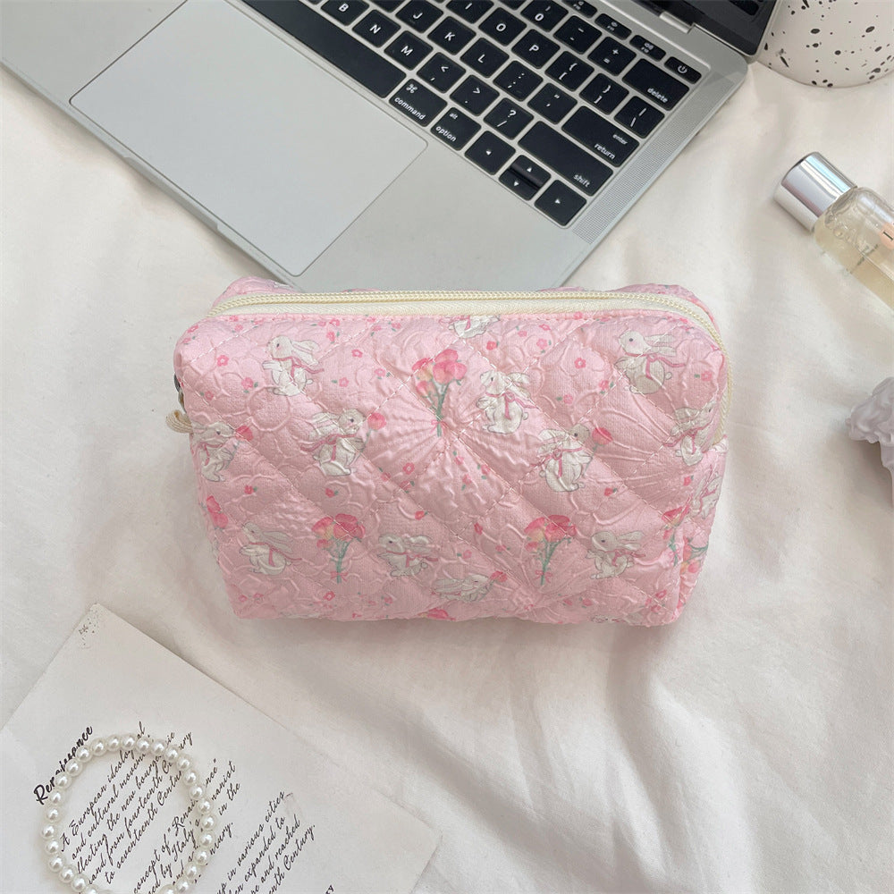 Cute Cartoon Print Flower Print Make Up Bag