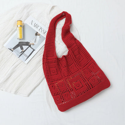 Solid Color Hollow Braided Shoulder Bags