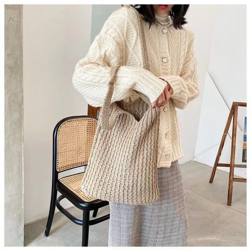 Simple Vintage Shoulder Bag Knit Tote Bag