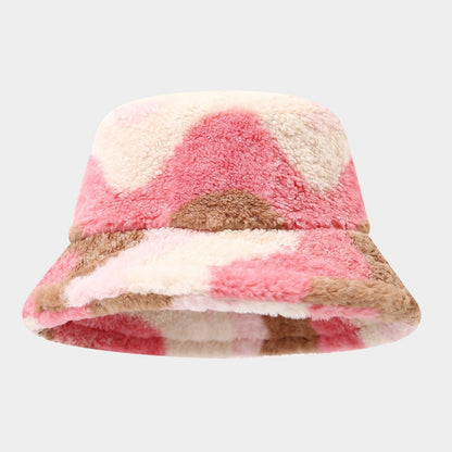 Cute Color Contrast Faux Sherpa Bucket Hat