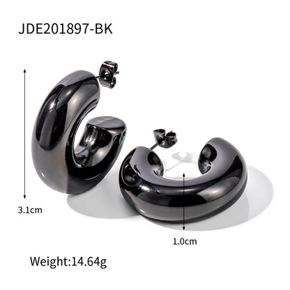 Gold Plated Stainless Steel Hollow C Hoop Earrings