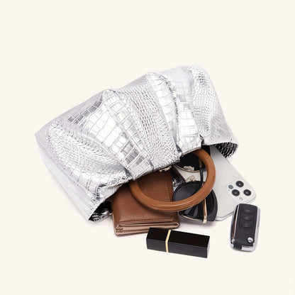 Stylish Ruched Cloud Round Handle Evening Handbag