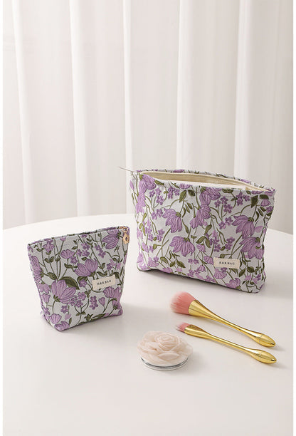 Purple Floral Jacquard Cosmetic Bag