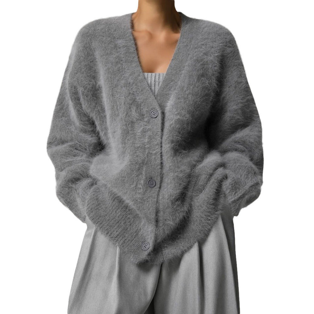V-Neck Loose Mohair Sweater Cardigan
