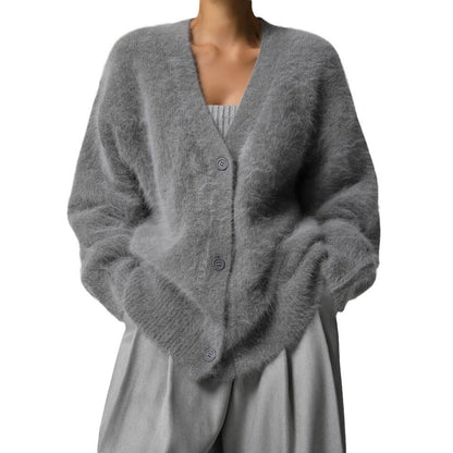 V-Neck Loose Mohair Sweater Cardigan