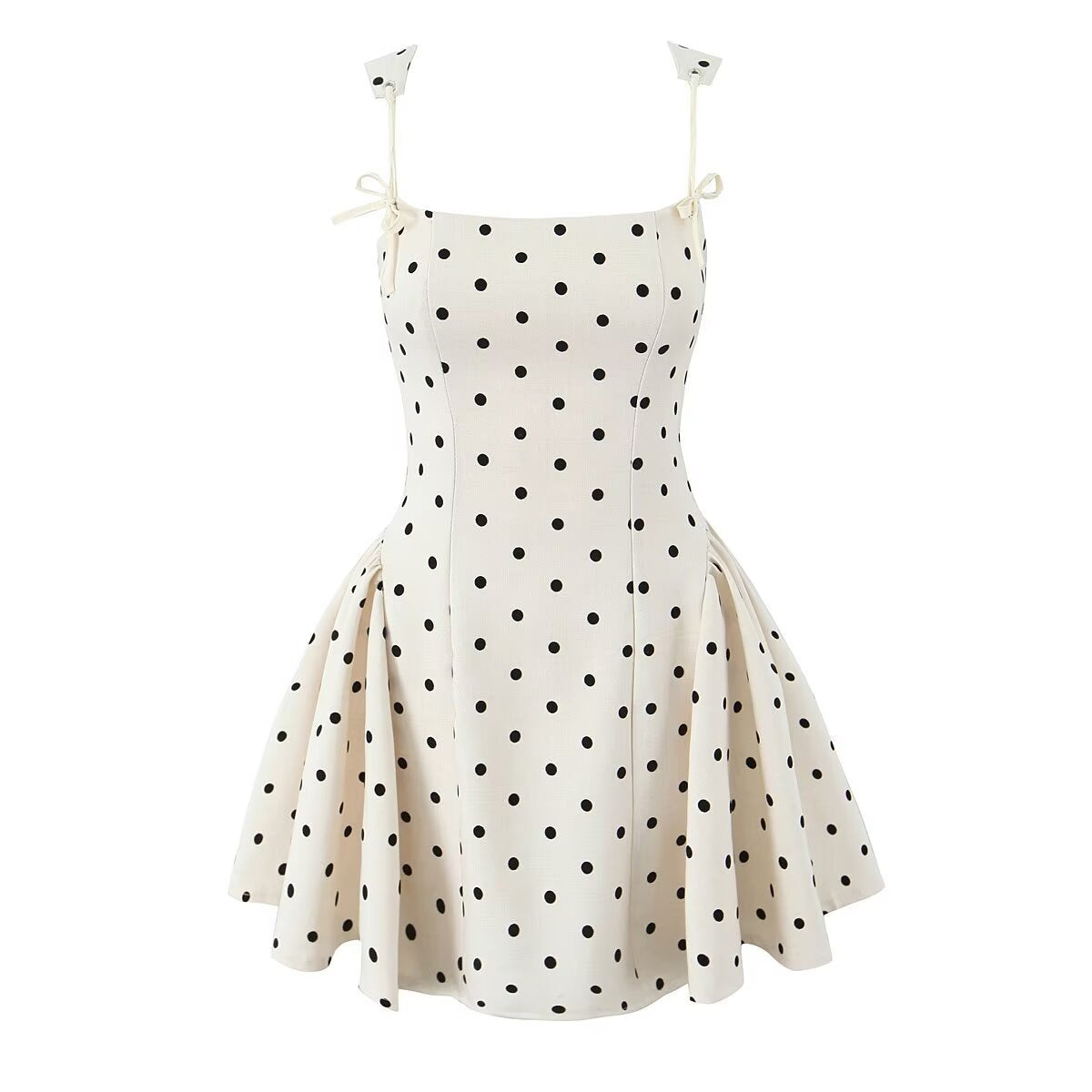 Trendy Polka Dot Tie Back Pleated Dress